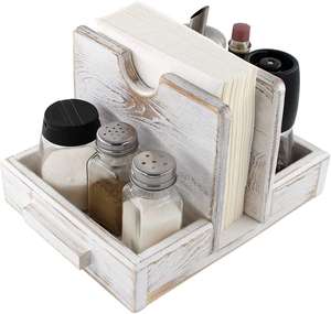 Porta Servilletas de Madera con Soporte para Condimentos y Cubiertos, Organizador de Mesa para Comedor, Cocina y Restaurantes - Product Image 1