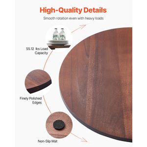 Bandeja Giratoria Lazy Susan de Madera de Acacia de 24 Pulgadas con Rotación de 360 Grados, Bandeja Giratoria Transparente para Mesa de Comedor, Muebles para Comedor - Product Image 3