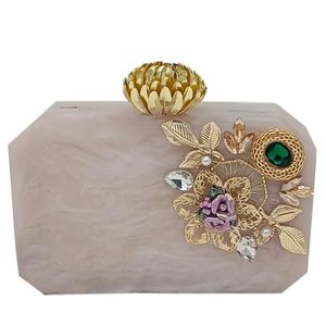 Clutch bag Hand Bag Acrylic Clutch for Women Bridal Clutch with Removable Gold Chain Strap Marble Purse Floral Clutch Bag - Product Image 1