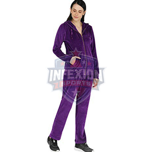 Women Purple <b>Velour</b> Tracksuit Hooded Full Zip <b>Sweatshirt</b> With Side Pockets Casual Autumn Wear - Product Image 4