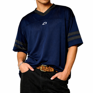 Camiseta deportiva de malla azul marino personalizada al por mayor, estilo oversize, para fútbol americano, unisex, servicio OEM, EE. UU. - Product Image 4