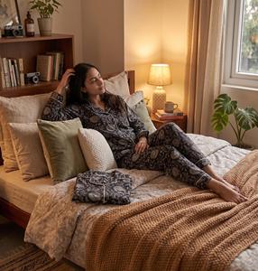 Conjunto de Pijama de Algodón para Mujer, Ropa de Dormir Estampada, Traje de Noche con Botones y Bolsa de Almacenamiento a Juego, para Viaje - Product Image 2