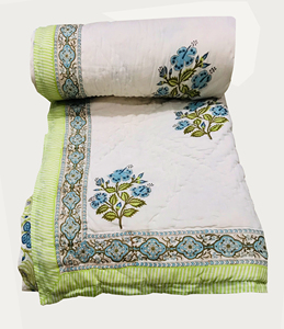 Hand Stitched Block Print Cotton <b>Quilt</b> Floral Pattern Traditional Style All Season Use 100% Cotton Filling Home Decor - Product Image 1