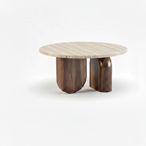 Table basse ronde en bois et marbre pour salon, provenant d'Inde - Product Image 3