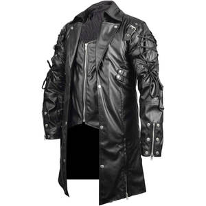 Top Selling Jet Black Steampunk Leather <b>Jacket</b> <b>Gothic</b> Coat Faux Leather Hand Made for Men - Product Image 2