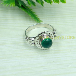 925 Sterling <b>Silver</b> Green Onyx Cabochon <b>Ring</b> Handmade Vintage Boho Heart Design Adjustable <b>Statement</b> <b>Ring</b> For Women Her Unisex - Product Image 2