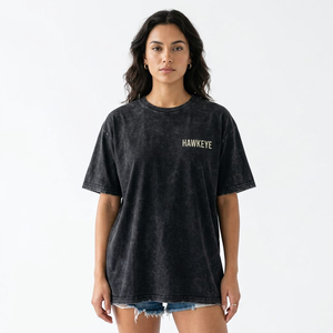 เสื้อยืดโอเวอร์ไซส์สไตล์สตรีทแวร์ผ้าฝ้ายเนื้อบางเบาคุณภาพสูงแบบวินเทจฟอกสี  ผ้าฝ้ายแท้ 100% ทรงไหล่ตกสำหรับผู้หญิง - Product Image 1