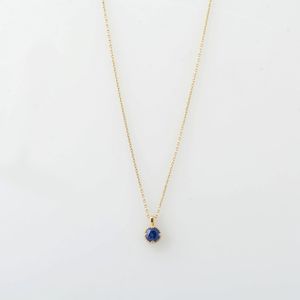 Pendentif solitaire saphir bleu, pendentif délicat, argent sterling 925, plaqué or 14 carats, bijoux fins, cadeau - Product Image 3