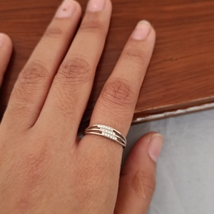 Namivaa Other Cute Geometric Triple Band <b>Silver</b> <b>Ring</b> Diamond Stones Elegant Minimalist Women's Wedding Anniversary Promise Gift - Product Image 5