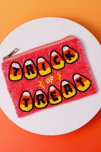 Trendy Pink Ghost Candy Corn Beaded Coin <b>Purse</b> Handmade Halloween Bead Zipper Wallet <b>Cute</b> Spooky Pouch Multi-Functional <b>Purse</b> - Product Image 4