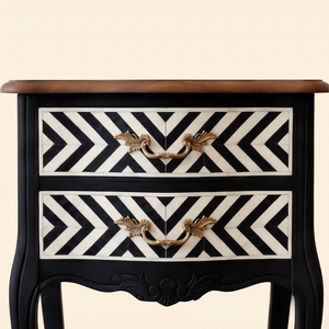 Handmade Black White Chevron Stripe Bone Inlay Wood <b>Bedside</b> <b>Table</b> <b>Industrial</b> Design Quality Branded Furniture for Bedroom - Product Image 5
