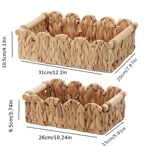 Wholesale Handwoven Water Hyacinth Storage <b>Basket</b> with Handles Decorative Woven Organizer <b>Tray</b> for Kitchen Bathroom & Home - Product Image 3