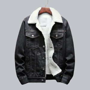 Veste en jean épaisse de haute qualité pour homme avec fourrure, design hivernal, veste varsity pour homme, vestes en denim doublées de fourrure - Product Image 1