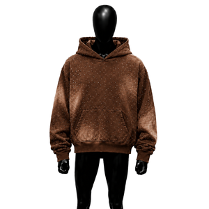 Sudadera de Felpa Francesa Extra Grande para Hombre, Color Marrón de Lujo, con Pedrería, Bordada, Estilo Urbano Invernal - Product Image 1