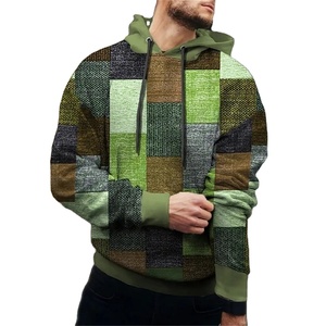 Sweat-shirt à capuche vintage pour homme, imprimé patchwork à carreaux, tricoté en blocs, graphique, faible MOQ, vente en gros - Product Image 4