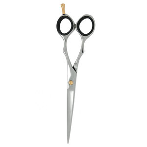 Ciseaux de coiffure professionnels de dernière génération, couleur argent, vis dorée, repose-doigts noir, acier inoxydable - Product Image 3