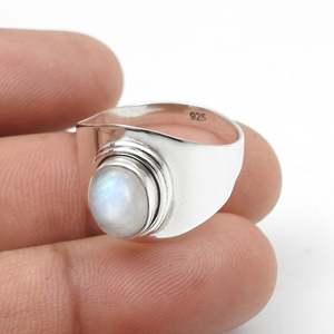 925 Sterling <b>Silver</b> <b>Ring</b> <b>For</b> <b>Men</b> & Women Handmade Bohemian Statement <b>Ring</b> Comes With Oval Cut Rainbow Moonstone Gemstone - Product Image 5