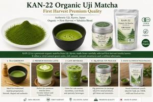 Matcha en Polvo de Grado Ceremonial KAN-22 de Uji, Orgánico de Primera Cosecha de Kioto, Calidad Satisfactoria, 1 kg/bolsa - Product Image 4