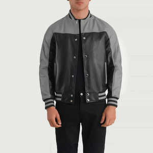 Men's <b>Black</b> Gray Woolen Waterproof Reversible Streetwear Winter Bomber Jacket Stand Collar Snap <b>Button</b> Spliced Sporty - Product Image 3