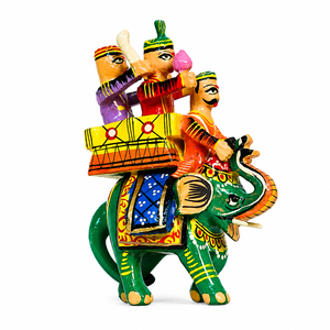 รูปปั้นช้างไม้ทำมือเพ้นท์สี |   ของตกแต่งบ้านรูปช้างแบบอินเดียโบราณ - Product Image 1