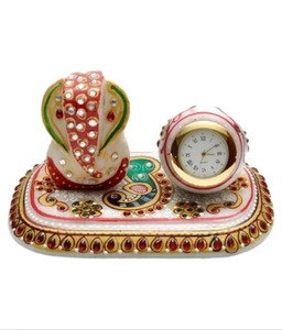 Handmade Marble <b>Elephant</b> Clock Set with for Design and Colorful Patterns for Welcome and Religious <b>Gifts</b> - Product Image 1