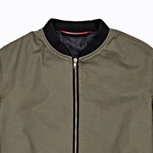 olive-green cotton bomber <b>jacket</b> features a classic black ribbed collar and a convenient utility <b>zipper</b> <b>pocket</b> on the left - Product Image 6