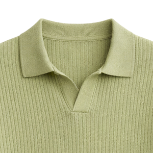 Polo de punto ondulado verde hoja para hombre, manga corta, 100% algodón, corte ajustado, informal, transpirable, para verano, venta al por mayor - Product Image 2