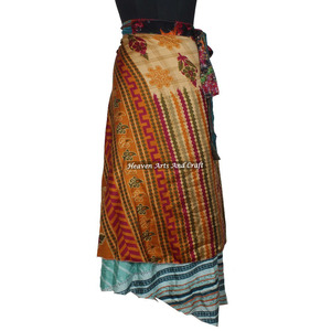 Falda Larga de Seda Vintage Estilo Rajasthani para Playa, Reversible de 2 Capas, Tipo Sari Mágico - Product Image 3