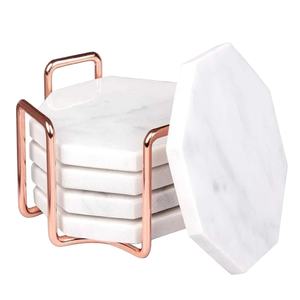 Ensemble de 4 sous-verres d'hôtel de haute qualité en bois d'acacia et marbre, verres décoratifs de style classique à faible coût - Product Image 2