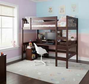 Modern Solid Wood Bunk Bed Twin Size with Desk and Storage <b>Oak</b> Finish Multi Functional Bedroom Furniture - Product Image 6