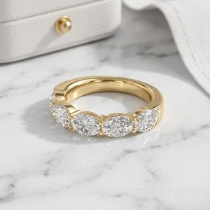 3.00CTW 9k Oval Cut Prong-Set Five-<b>Stone</b> Lab Grown Diamond for Certified Anniversary Band Ring in Gold Plated - Product Image 3