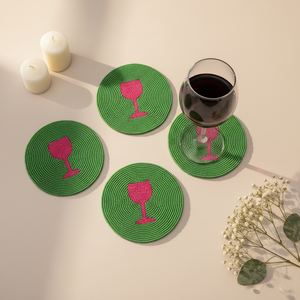 Round Eco-Friendly Fabric <b>Coasters</b> Handmade Modern Table Mats Teal Color with Gold Trim Diameter <300mm - Product Image 2