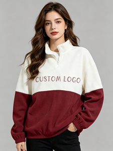 Sudadera de mujer con media cremallera y bloques de color personalizados, 100% algodón tejido, ecológica, con cuello alto, servicio OEM, ropa casual de invierno - Product Image 3