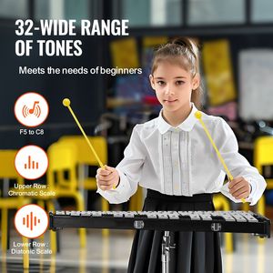 Kit professionnel de xylophone Glockenspiel à 32 notes, ensemble d'instruments de percussion pour enfants, baguettes, mallettes, support de musique réglable - Product Image 3