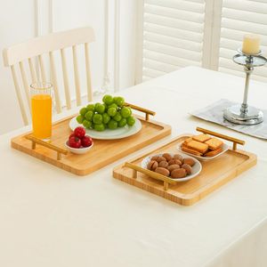 Plateau de service moderne en bambou avec poignées métalliques, motif fruits, plat décoratif pour mariage, thé, café et collations - Product Image 3