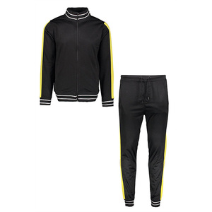Conjunto Deportivo para Hombre, Color Negro, Manga Larga, Cuello Alto, Sudadera y Pantalones a Rayas de Poliéster, Corte Regular, Ropa Deportiva Transpirable para Otoño - Product Image 1