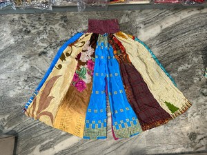 Bohemian Patchwork Silk <b>Harem</b> Pants Women High Waist Loose Full Length Elastic Waist Multi Color Layered Palazzo <b>Trousers</b> - Product Image 1