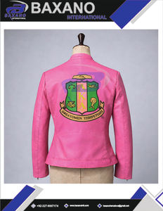 Alfa |   Kapa |   Chaqueta de cuero rosa premium Alpha AKA Sorority con letras griegas para miembros de la hermandad AKA, chaqueta para mujer - Product Image 6