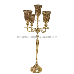 Candélabre de conception Unique attrayant 5 bras pièce maîtresse décorative pour la décoration de mariage candélabre fait main en métal de conception de luxe - Product Image 4