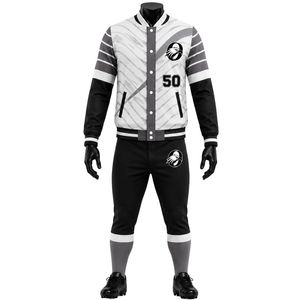 Gray and White Baseball Jacket and <b>Pants</b> Set Full Sleeve Button Up Top with Matching <b>Pants</b> Comfortable Team Sports Outfit - Product Image 1
