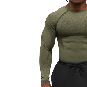 Camiseta de Compresión para Hombre con Panel Texturizado, Cuello Redondo, Manga Larga Raglán, Ajuste Musculoso, Secado Rápido, Capa Base de Entrenamiento, Personalizada OEM al por Mayor - Product Image 5