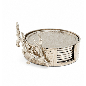Ensemble de sous-verres en acier inoxydable avec support en forme de branche de fleur dorée, sous-verres décoratifs vintage pour table basse, mariage - Product Image 4