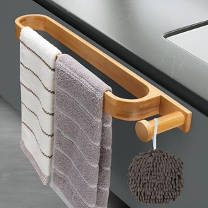 Porte-serviettes en bois moderne et écologique, sur mesure, auto-adhésif ou à fixer par perçage, pour salle de bain. - Product Image 2