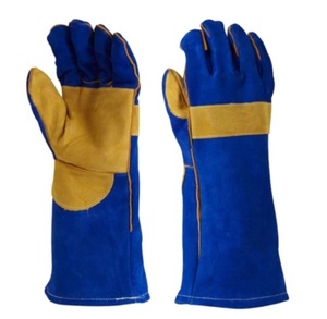 Wholesale 14 Inch Blue <b>Cow</b> Split Leather Welding Gloves High Quality Safety Work Gloves Heat Resistance Waterproof Feature - Product Image 1