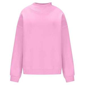 Sweat-shirt rose à col montant, devant uni, coupe droite, manches longues, poignets et ourlet à bande, logo personnalisé pour un style streetwear décontracté - Product Image 3