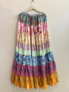 Falda Maxi Bohemia de Mujer con Parches, Cintura Elástica, Volantes, Línea A, Larga hasta el Suelo, de Gasa para Verano - Product Image 3