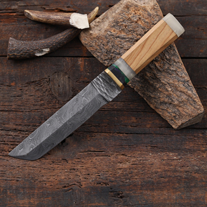 Couteau Tanto en acier Damas avec étui, lame fixe, manche pleine longueur, style japonais, manche en bois d'olivier et résine, personnalisable OEM/ODM - Product Image 3