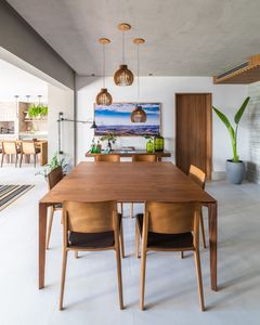 Juego de Mesa de Comedor Minimalista de Madera de Teca, Muebles de Comedor Escandinavos Contemporáneos para el Interior de Casas y Villas Modernas - Product Image 1