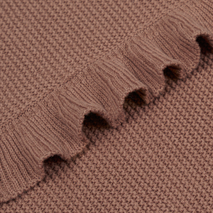 Knitted Solid Color Eco-Friendly <b>Throw</b> <b>Blanket</b> Ruffle Edge Rectangular Organic Cotton Home Use Four Seasons Baby Sleeping - Product Image 4