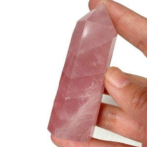 Varita de cristal de punta de Torre facetada pequeña, artesanías de piedra semipreciosa de cuarzo rosa Natural para masaje curativo - Product Image 2
